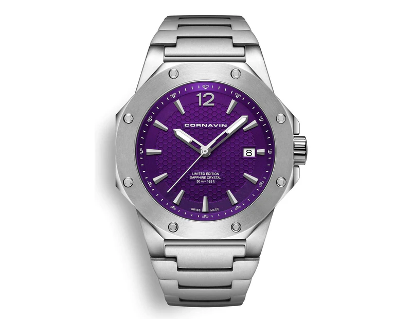 Downtown 3-h Mens Analog Quartz Watch with Stainless Steel bracelet Purple
