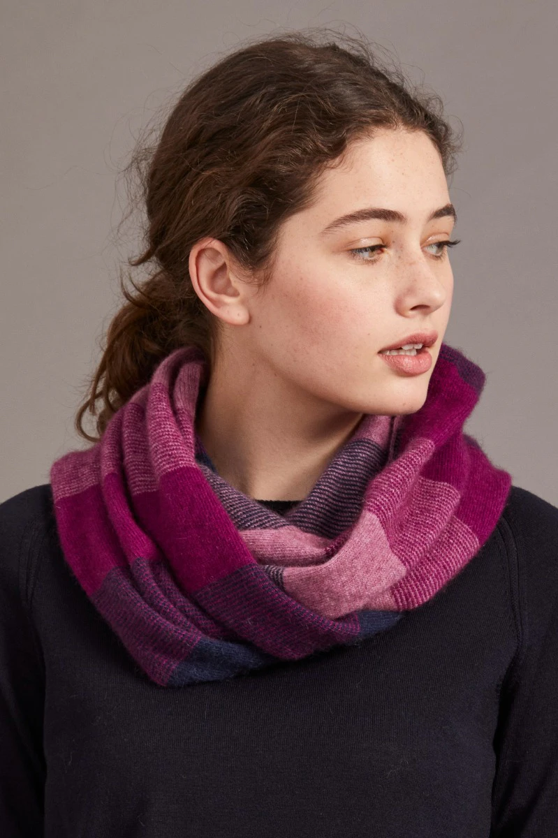 McDonald Possum Merino Ombre Snood Scarf - Navy/Berry/Heather