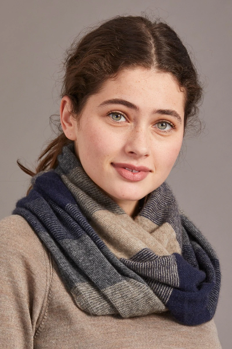 McDonald Possum Merino Ombre Snood Scarf-Navy/Pewter/Mocha