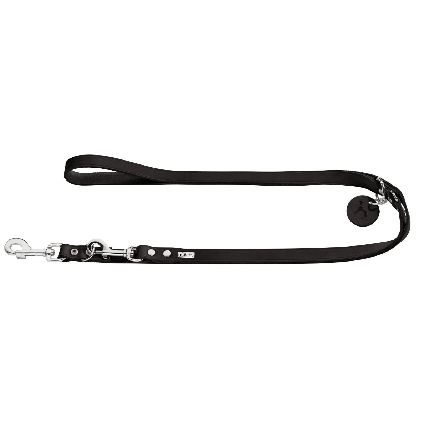 Hunter Aalborg Leather Dog Training Lead, 3-Way Adjustable - Black