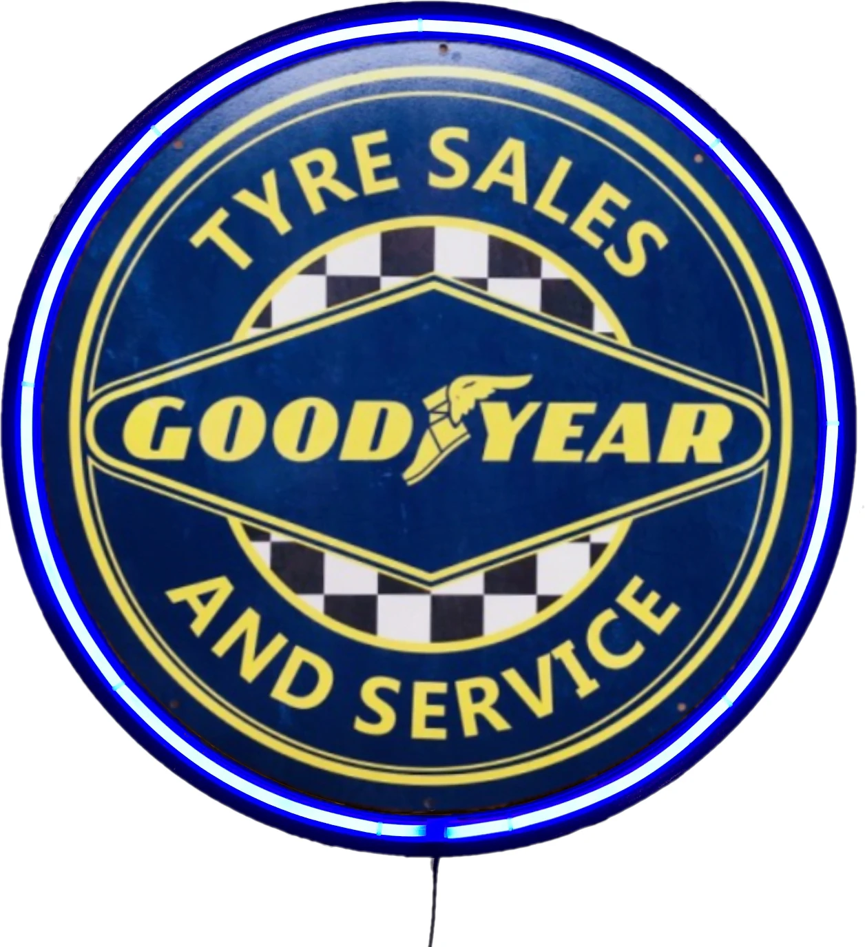 LARGE Goodyear Tyre Sales Bar Garage Wall Light Sign Blue Neon