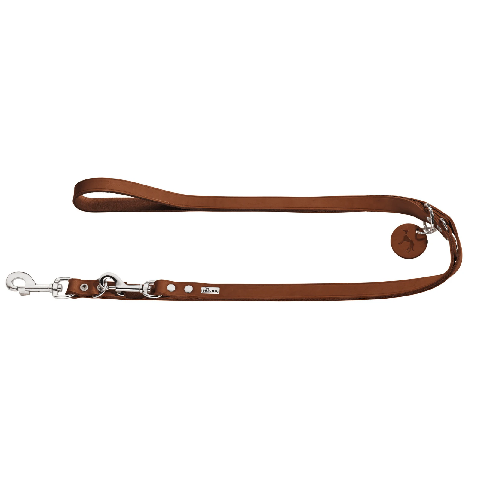 Hunter Aalborg Leather Dog Training Lead, 3-Way Adjustable - Cognac