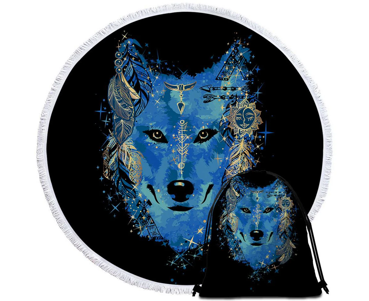 Native American Blue Wolf Beach Towel