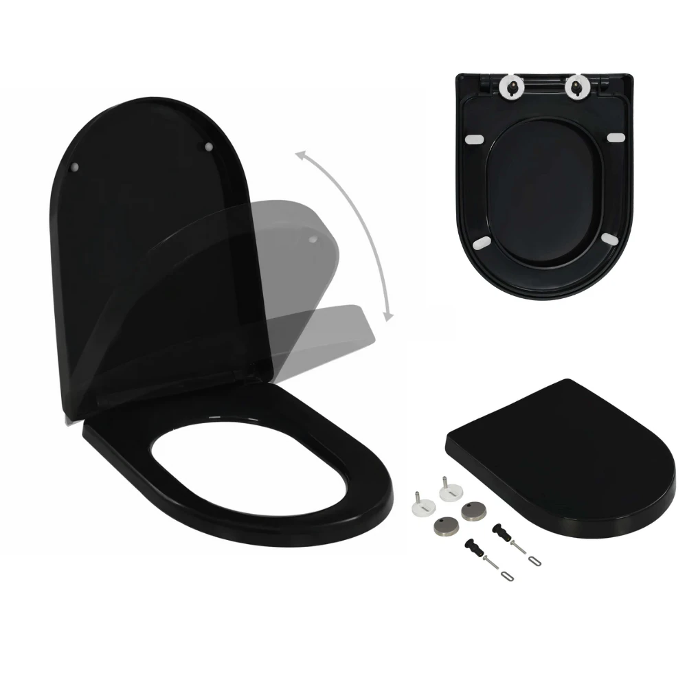 Deluxe Soft Close Toilet Seat Replacement With Cover Black