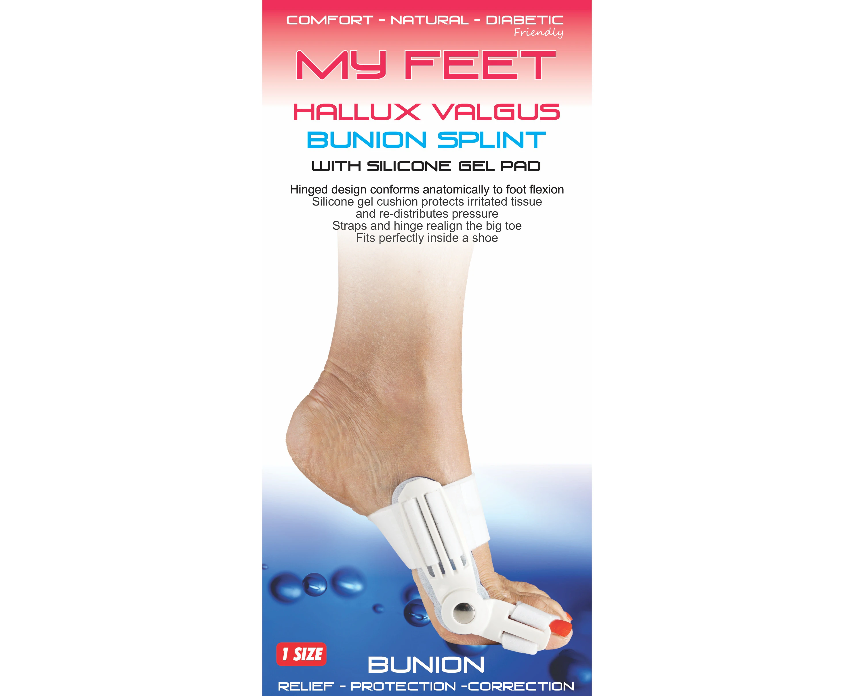 My Feet Hallux Valgus Bunion Splint with Silicone Gel Pad Protect  (each)