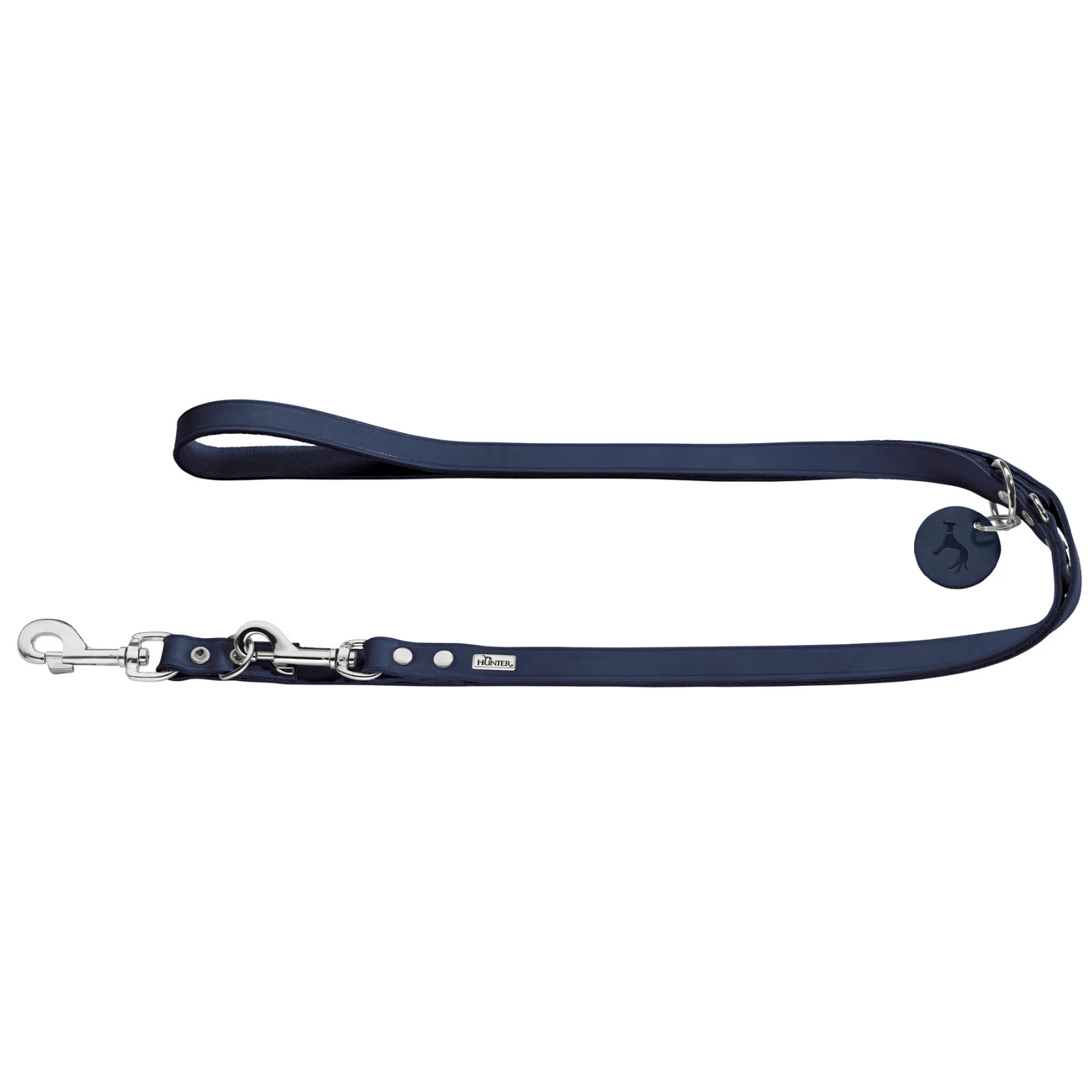 Hunter Aalborg Leather Dog Training Lead, 3-Way Adjustable - Dark Blue