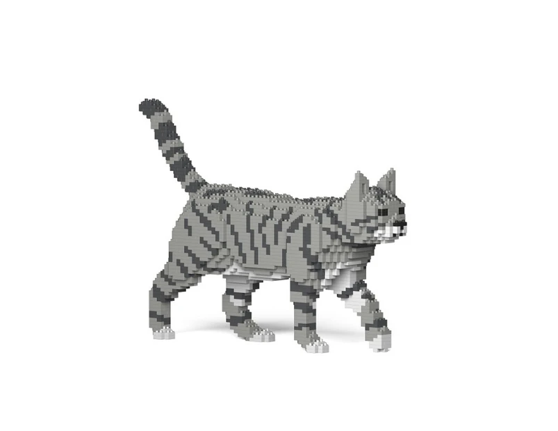 Jekca Animals - Tabby Cat Grey Walking 28cm