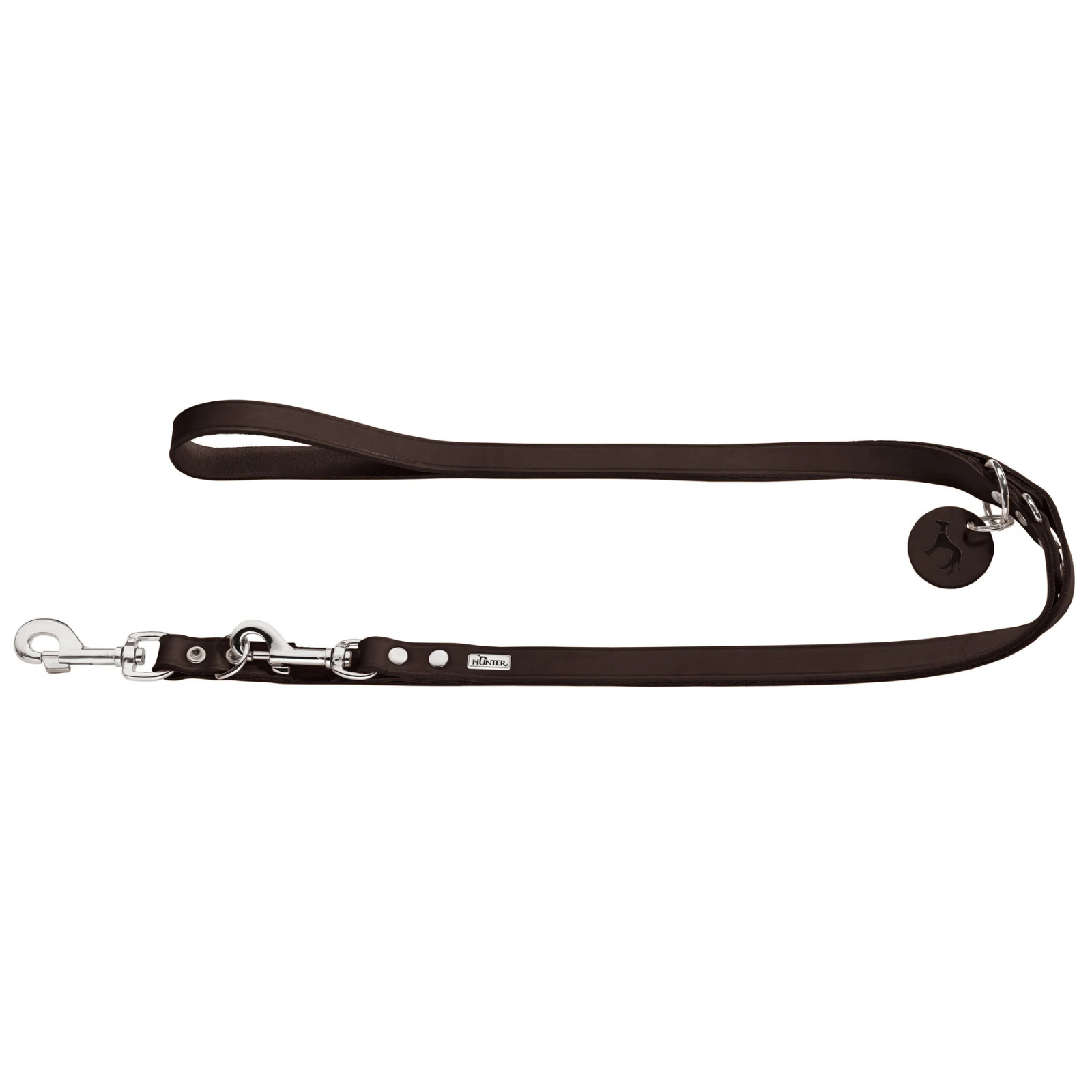 Hunter Aalborg Leather Dog Training Lead, 3-Way Adjustable - Dark Brown