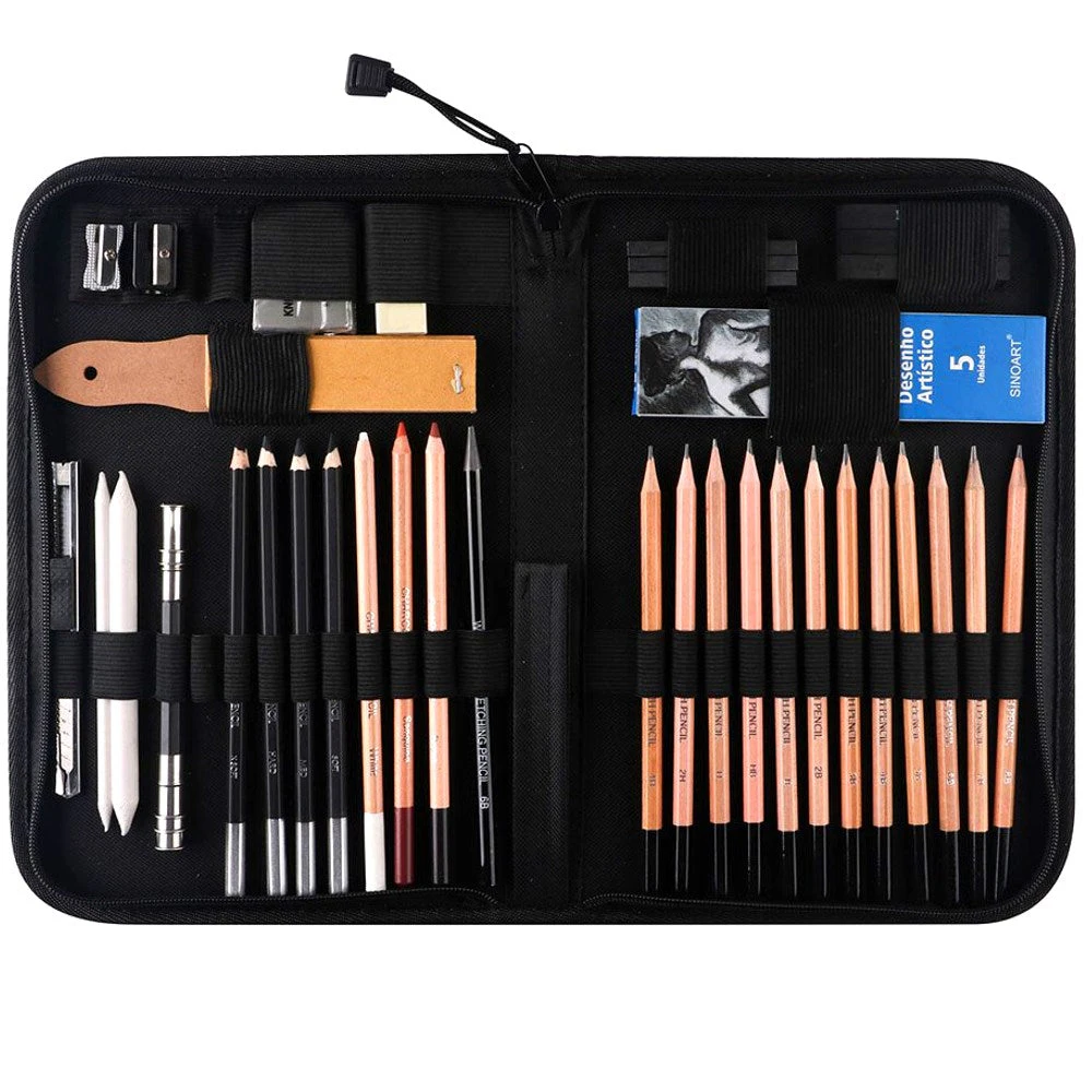 Sinoart Premium 42 pieces Art Sketching Set in Storage Pencil Case