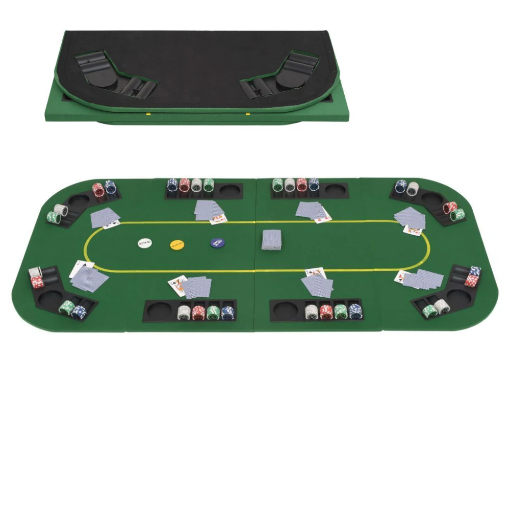 Foldable Casino Card Poker Games Tabletop Mat w Cup Holders For 8 Players