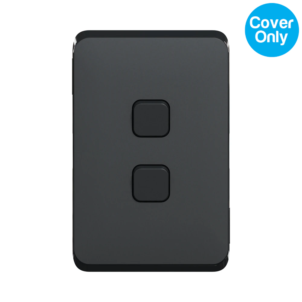 Clipsal Iconic 2 Gang Switch Skin Solid Edge Black