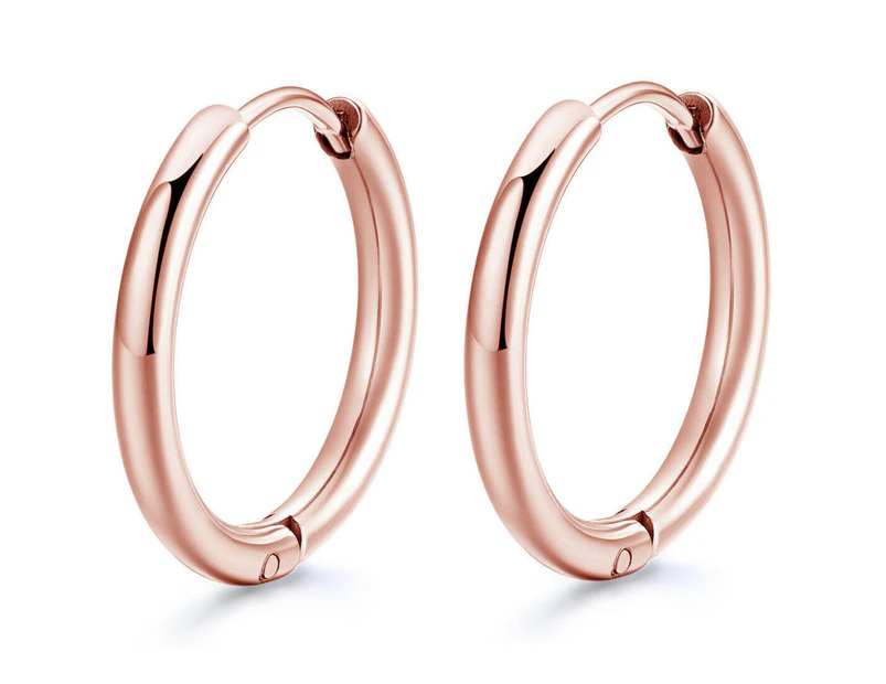 2pcs 10/20mm Silver Black Rose Gold Surgical Steel Sleeper Hoop Earrings Men Women Unisex - Rose Gold