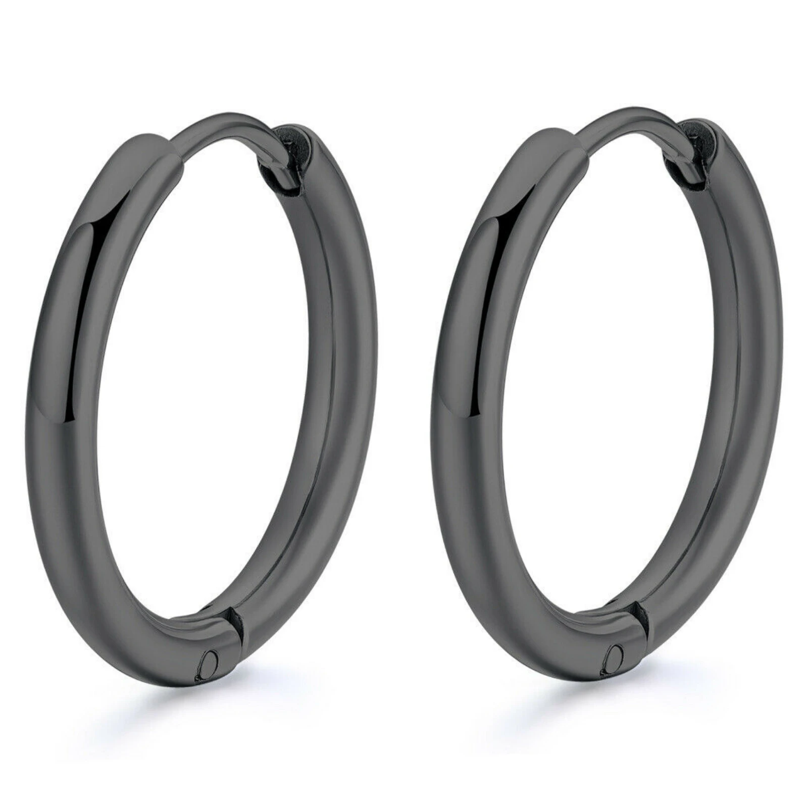 2pcs 10/20mm Silver Black Rose Gold Surgical Steel Sleeper Hoop Earrings Men Women Unisex - Black