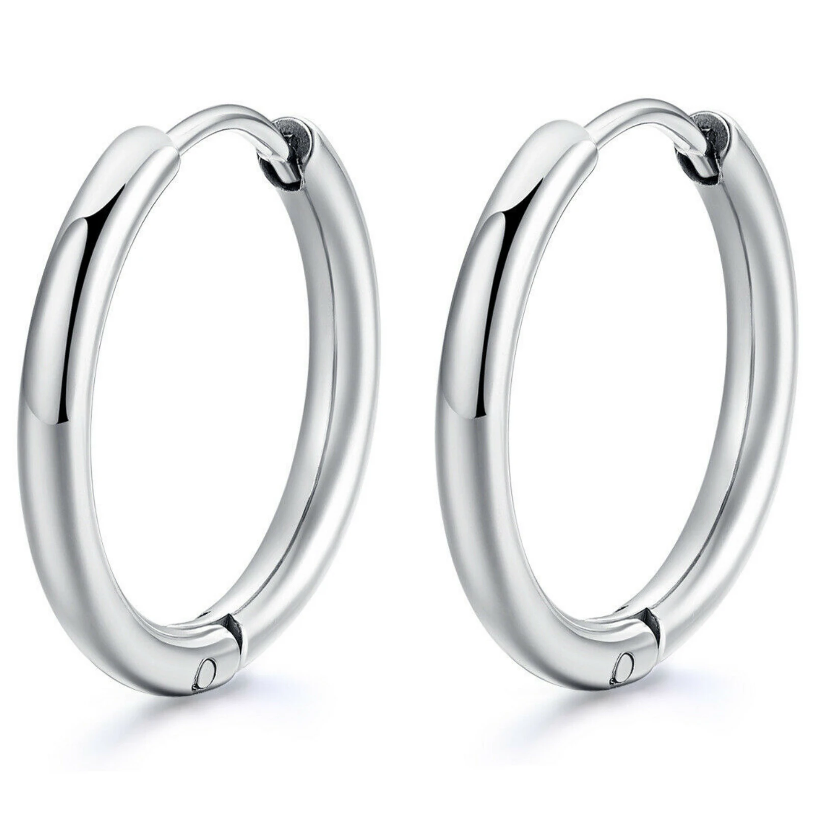 2pcs 10/20mm Silver Black Rose Gold Surgical Steel Sleeper Hoop Earrings Men Women Unisex - Silver