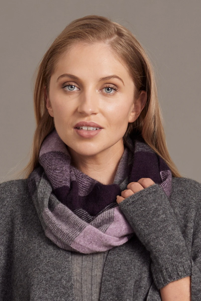 McDonald Possum Merino Ombre Snood Scarf - Plum / Lilac / Silver