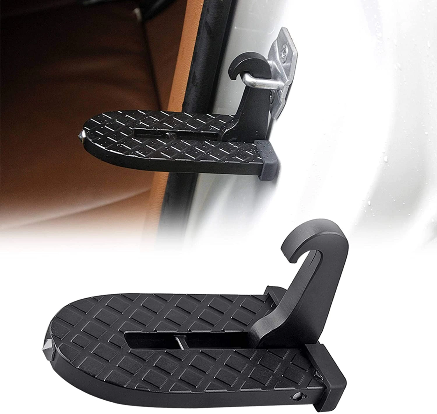 Car Doorstep Vehicle Hooked Folding Ladder - Black