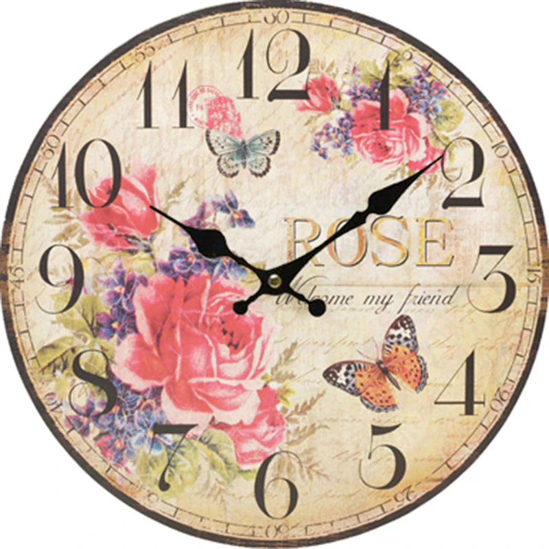 Z15-040 34cm Rustic Vintage Wall Clock Coloured Stylish Design Art Sculpture MDF Boards