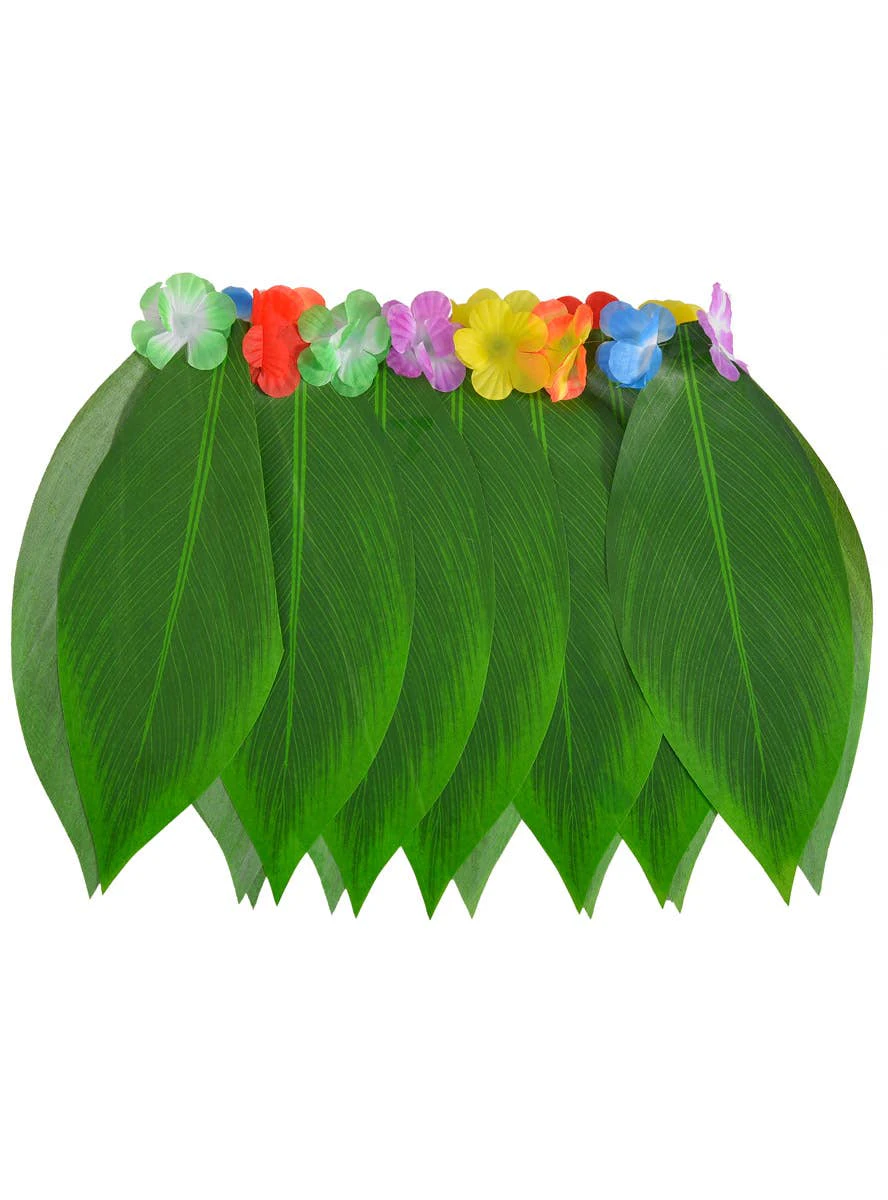 Hawaiian Green Banana Leaf Costume Skirt with Flowers - New