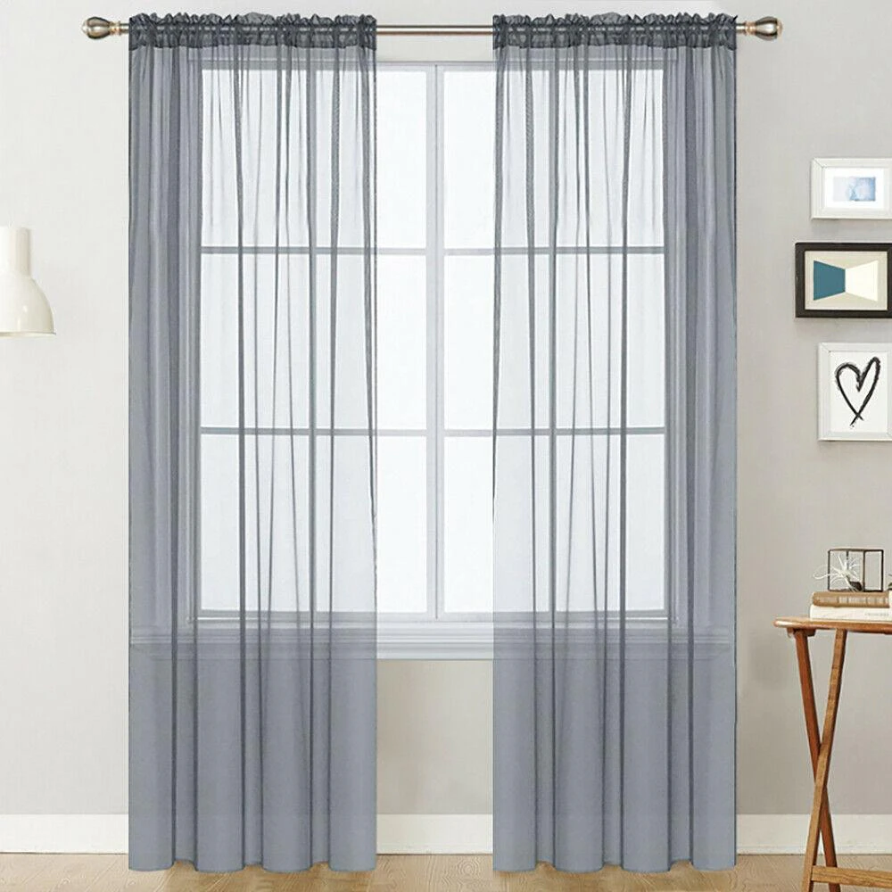 Sheer Window Curtain Rods Bedroom Wide Compatibility- 2pcs - Grey