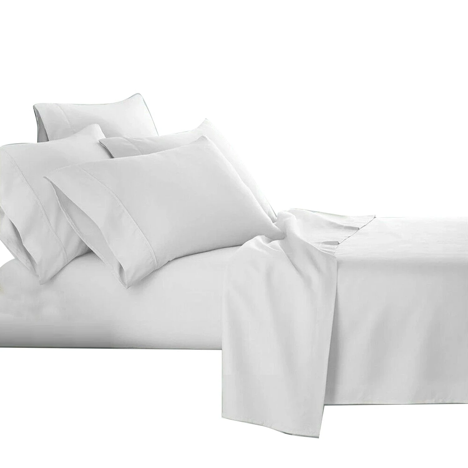 White Bamboo Cooling Flat Fitted Sheet Set - 2000TC