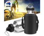 2L Large Cycling Sports Hiking Camping Climbing Stainless Steel Water Drink Bottle + Carrier Bag Holder