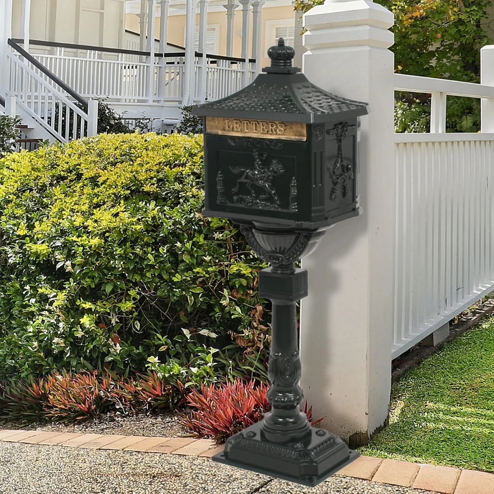 Pedestal Mailbox Vintage Style Letterbox Aluminium Mail Box Green 43x30x117cm