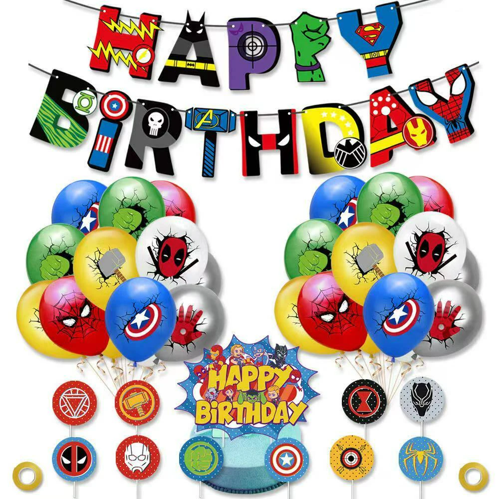 Superhero Party Balloons Banner Cake Toppers Party Supplies Set