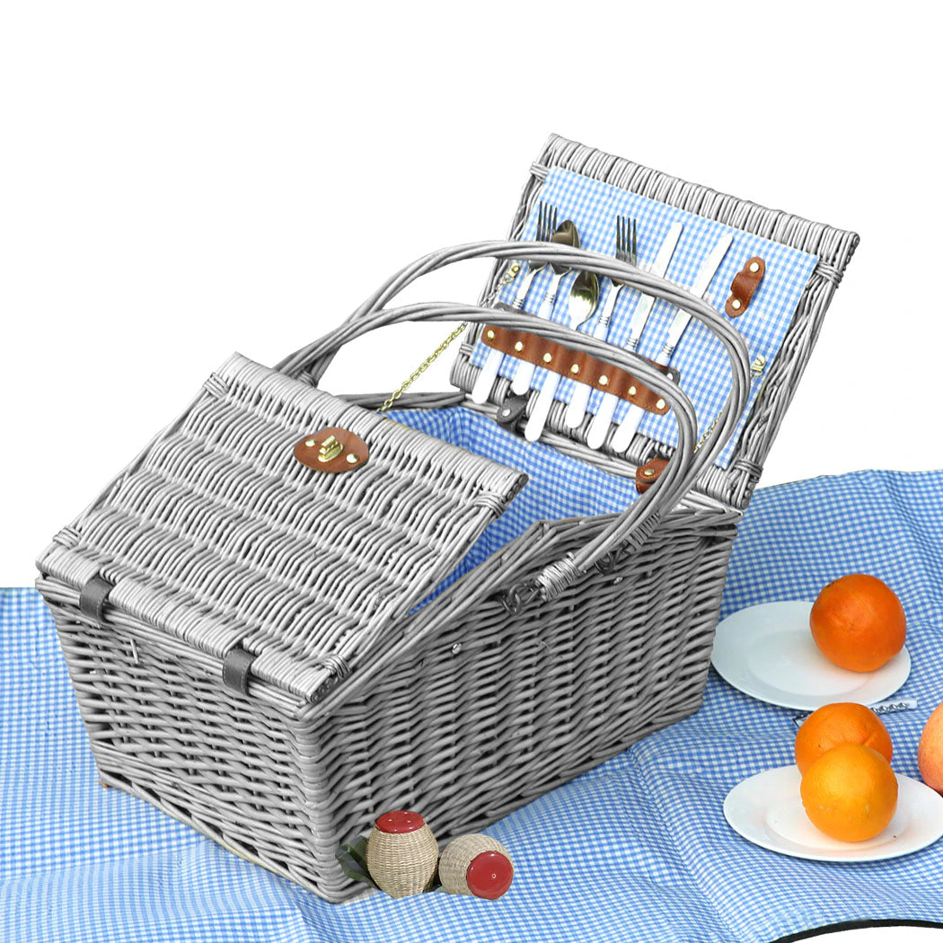 Deluxe Outdoor Travel Picnic Basket Set - 4 Person