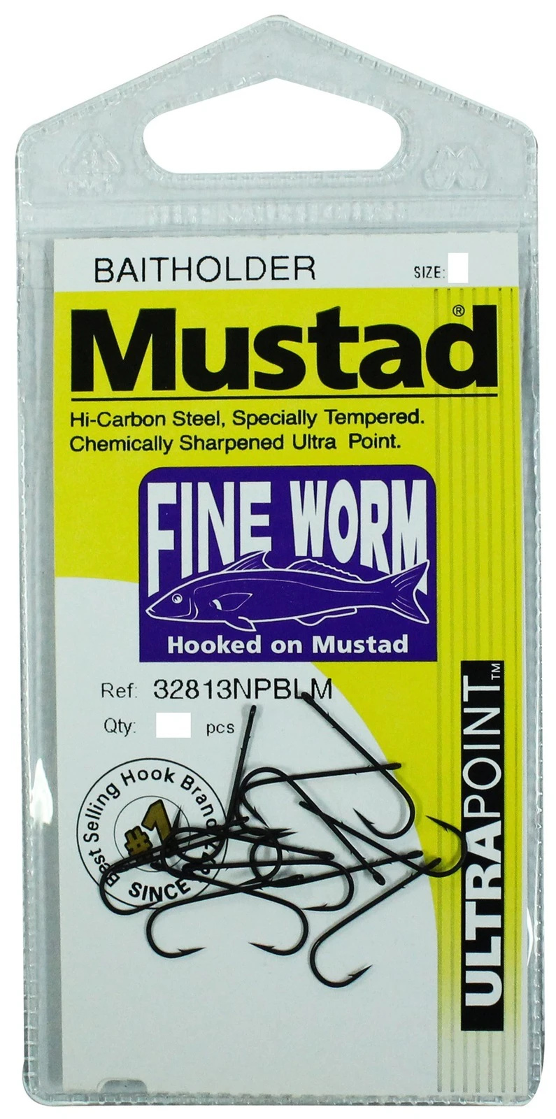 Mustad Fine Worm Chemically Sharp Fishing Hook 32813NPBLM #10