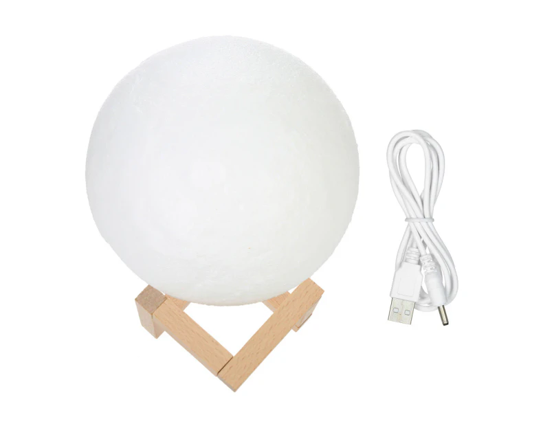 18cm Diameter PLA USB Rechargeable 3D Printing Moon Light 3-Colors Dimmable Touch Sensor Control Luna Night Lamp Bedroom Decor with Wooden Stand