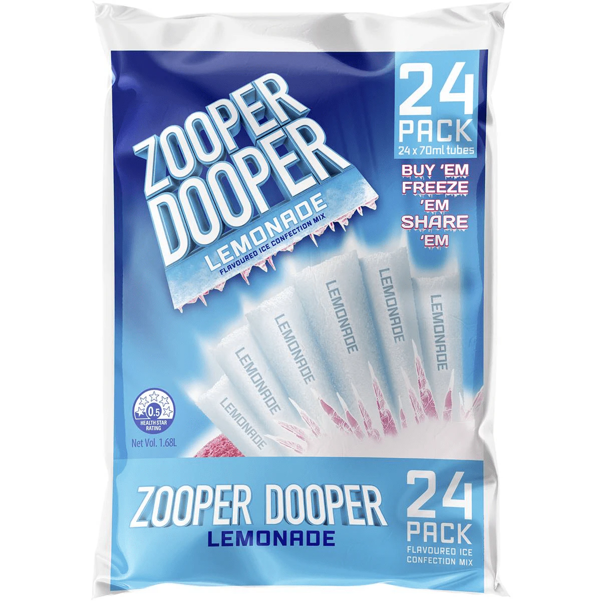 Zooper Dooper Ice Blocks Frozen Lemonade Sticks 24 Pack