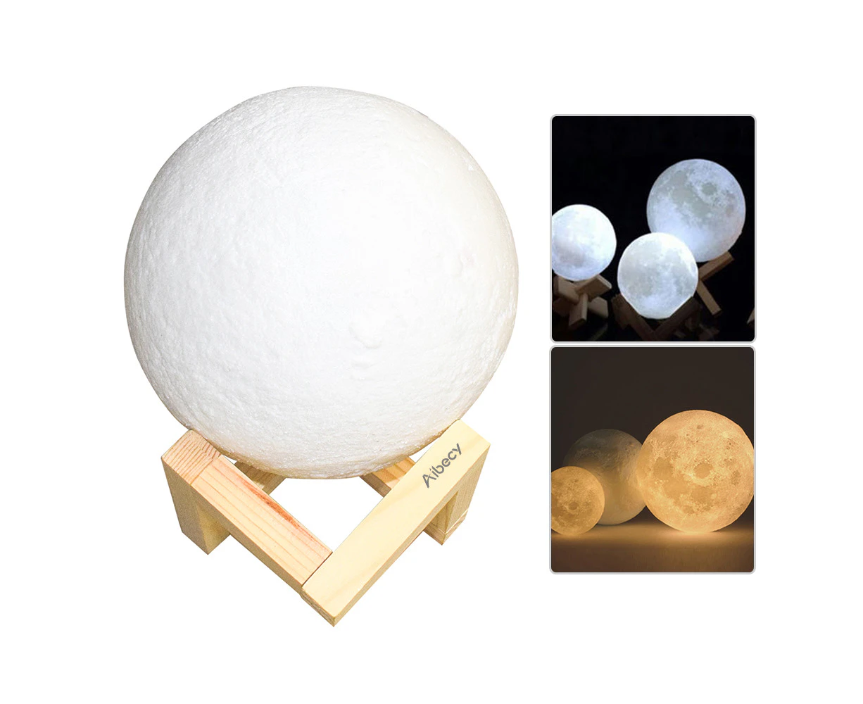 Aibecy 10cm/ 3.9 Inch Moon Lamp USB Rechargeable Touch Control Brightness Dimmable Warm Yellow & Cool White