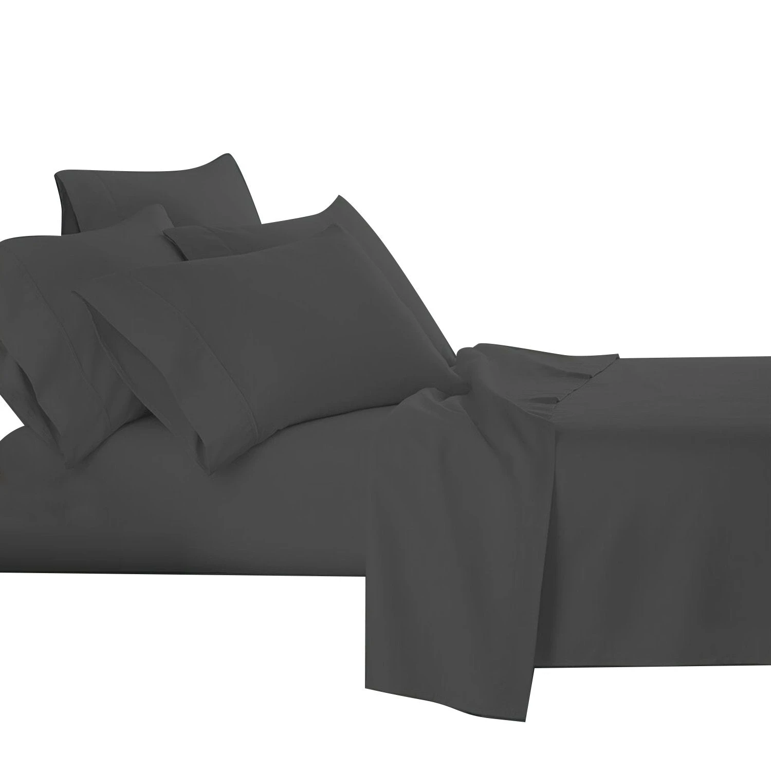 Black Bamboo Cooling Flat Fitted Sheet Set - 2000TC