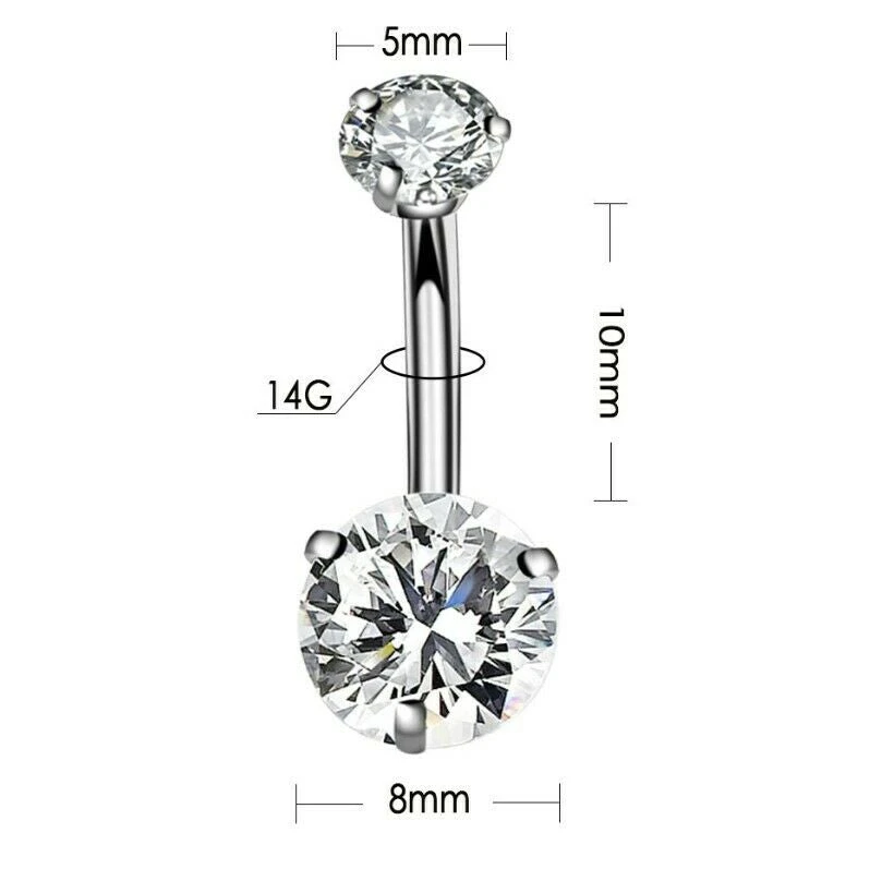 Navel Belly Piercing Zircon Curved Bar Jewellery - Clear