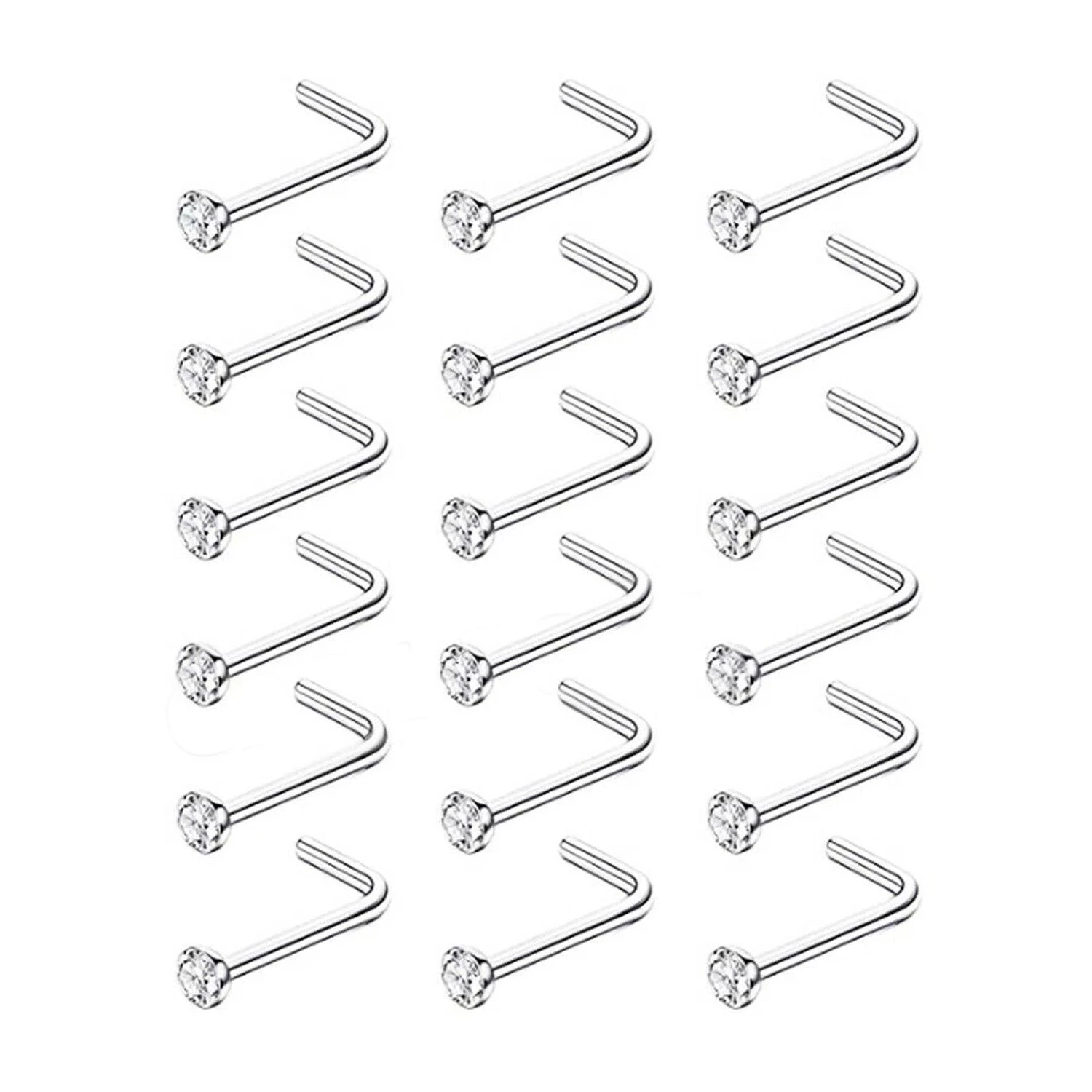 Stainless Steel Nose Studs Piercing L Shape - 60pcs - 60pcs x Mixed Colour