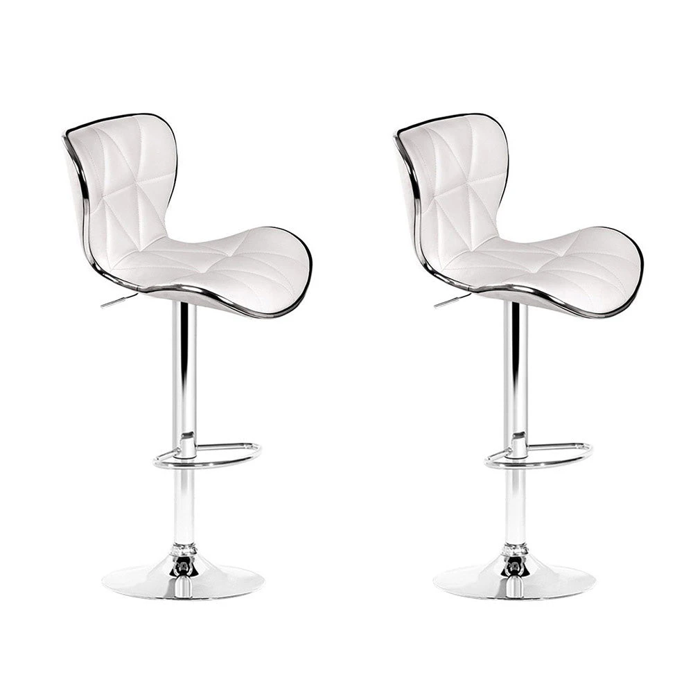 Leather Patterned Bar Stools- White and Chrome  -Set of 2