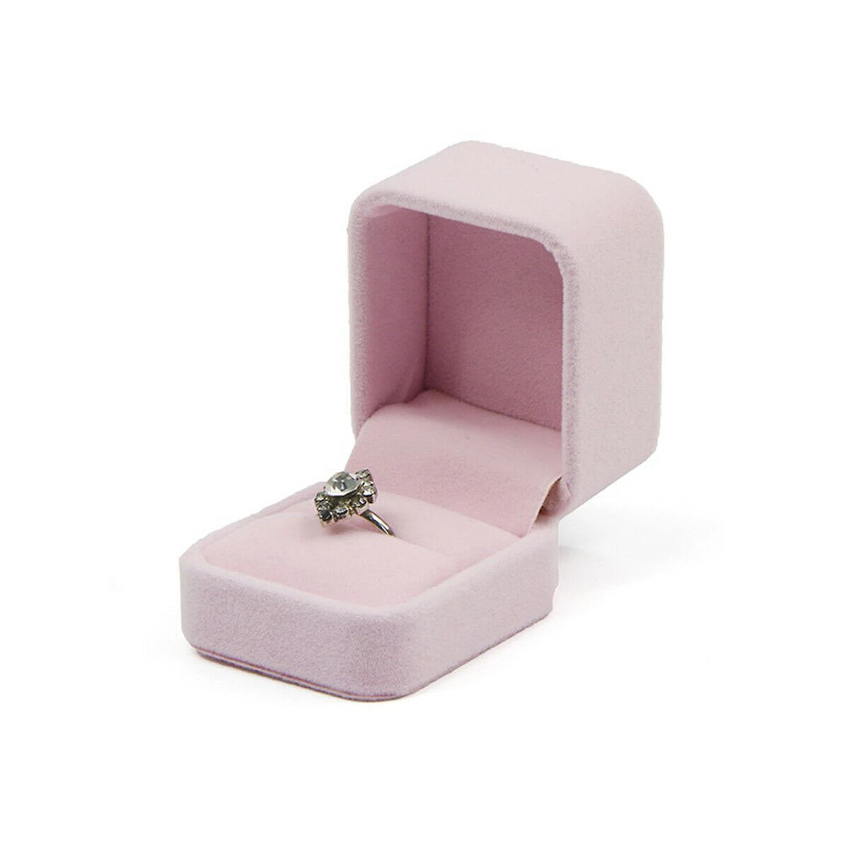 Black/Pink Jewellery Ring Velvet Flock Ring box - Pink