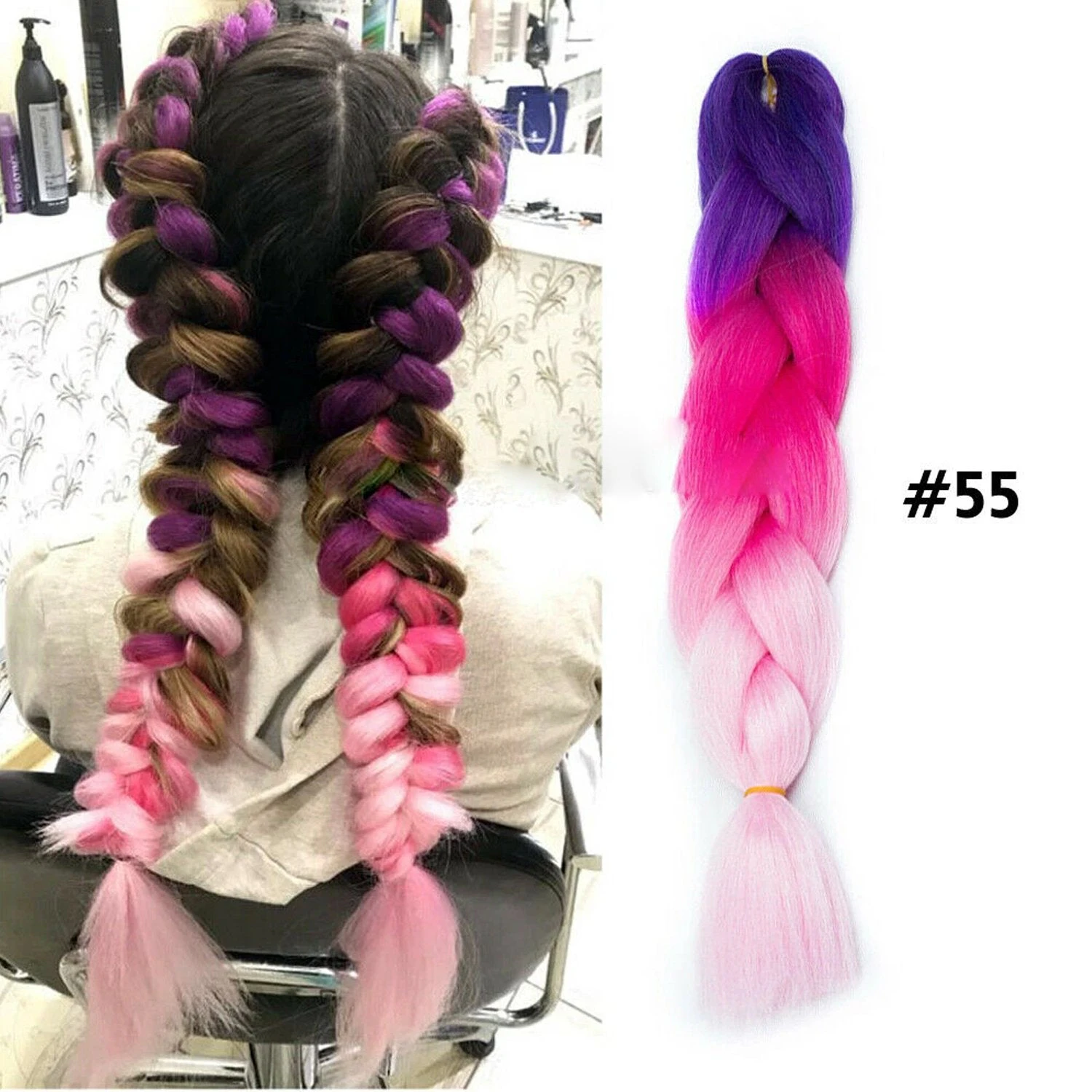 Hair Synthetic Braids Hair Extensions Coloured Crochet - #55