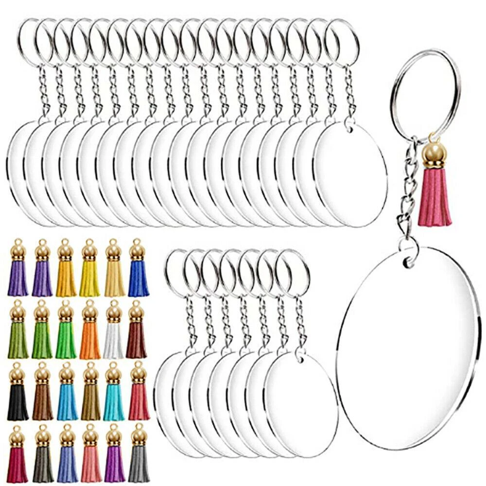 DIY Blank Keychains Acrylic Metal Disc Keyrings