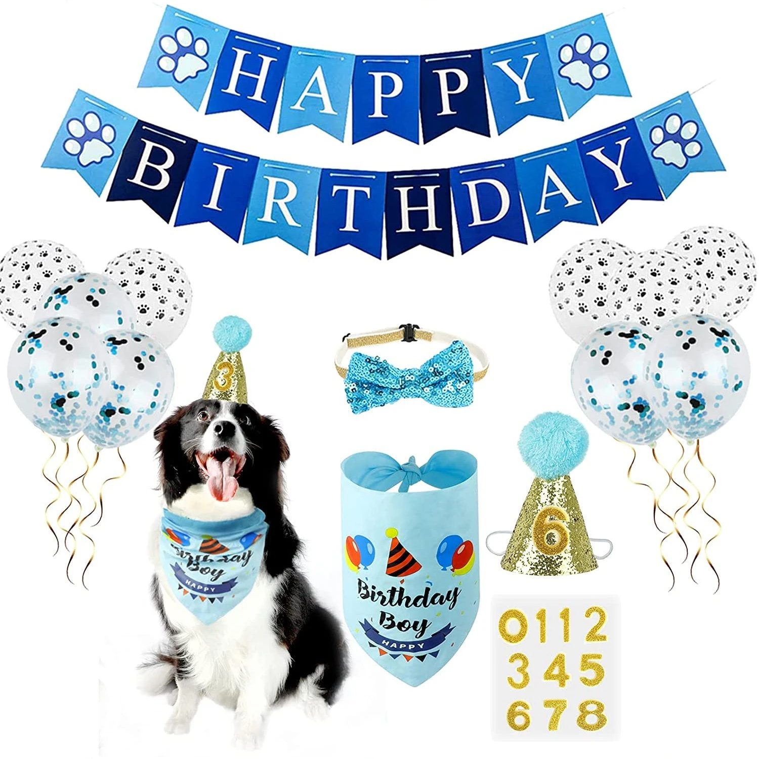 Dog Birthday Party Supplies Banner Bandana Bow Tie Hat