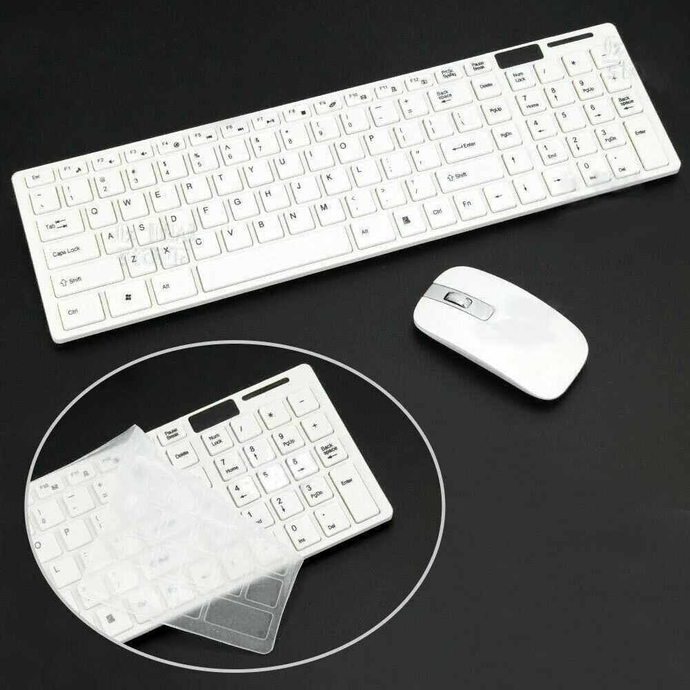 Cordless Wireless Mouse Keyboard Set for Computer - White