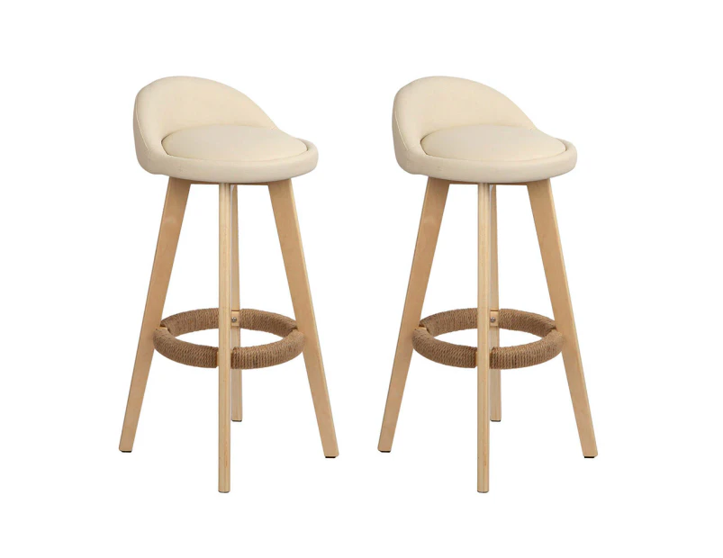 Leather Bar Stools with Backrest Gas Lift - Beige - Set of 2