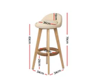 Leather Bar Stools with Backrest Gas Lift - Beige - Set of 2