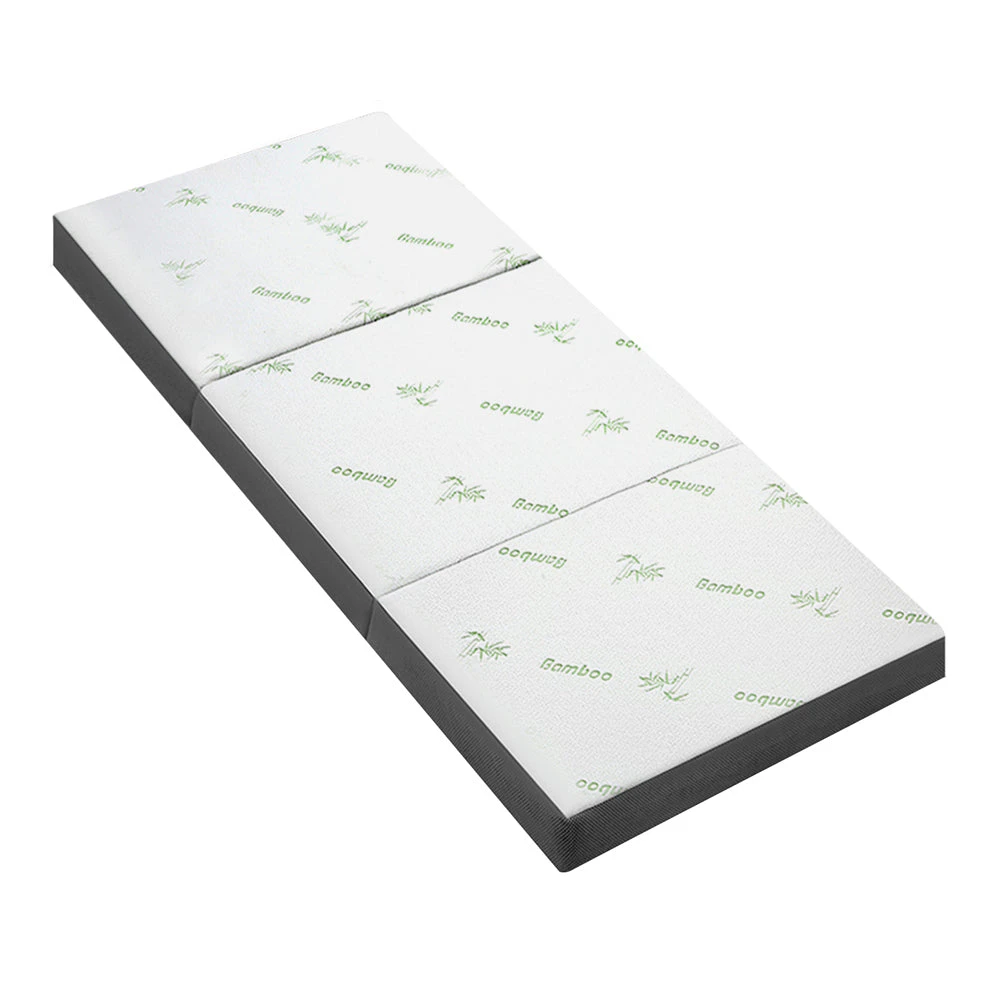 Portable Folding Mattress Bamboo Fabric - White and Grey