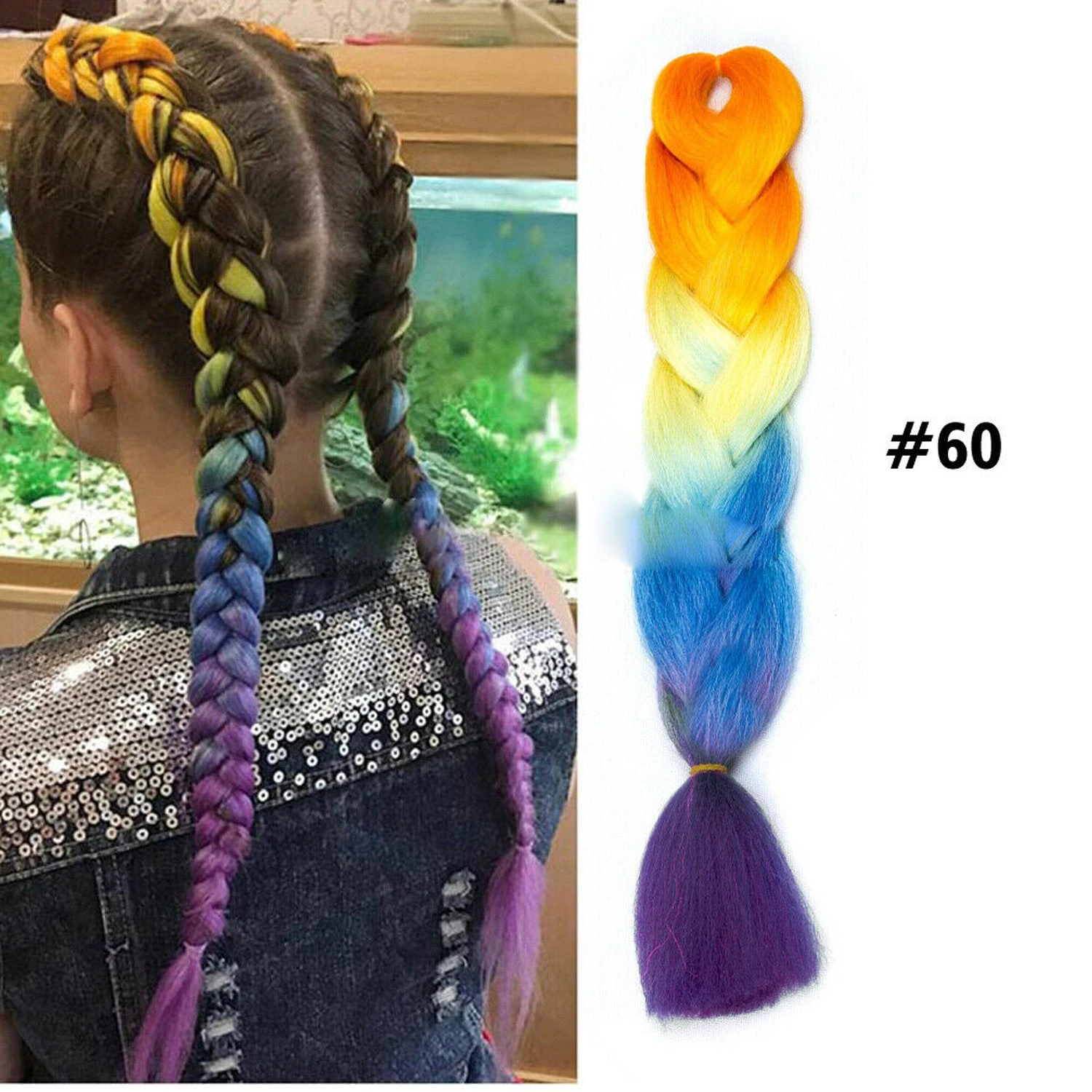 Hair Synthetic Braids Hair Extensions Coloured Crochet - #60