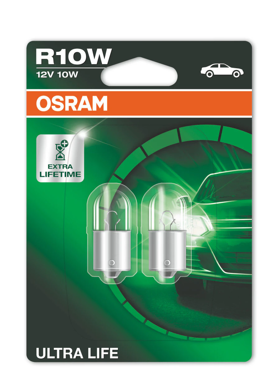 Osram Globes Ultra Life (pk 2) Bayonet Ba15s 12v 10w 5008ult-02b