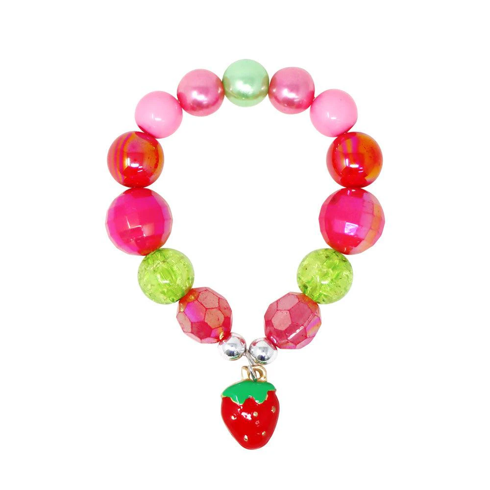 Pink Poppy - Hot Pink Strawberry Charm Stretch Beaded Bracelet