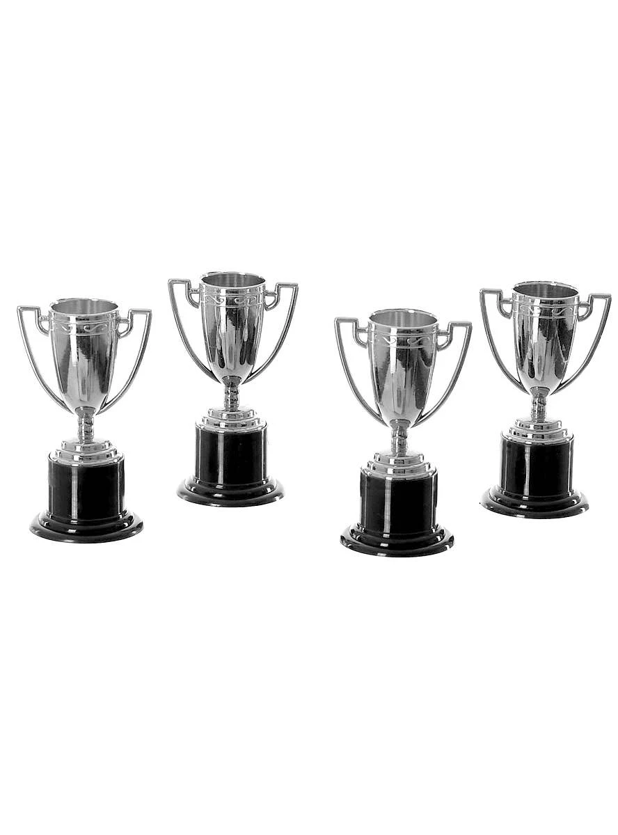 Novelty Set of 4 Mini Silver Plastic Trophies