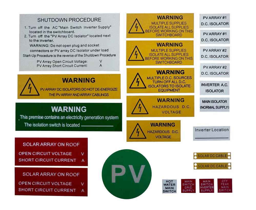 34 Piece Solar Connect / Disconnection Point Label Kit (National)