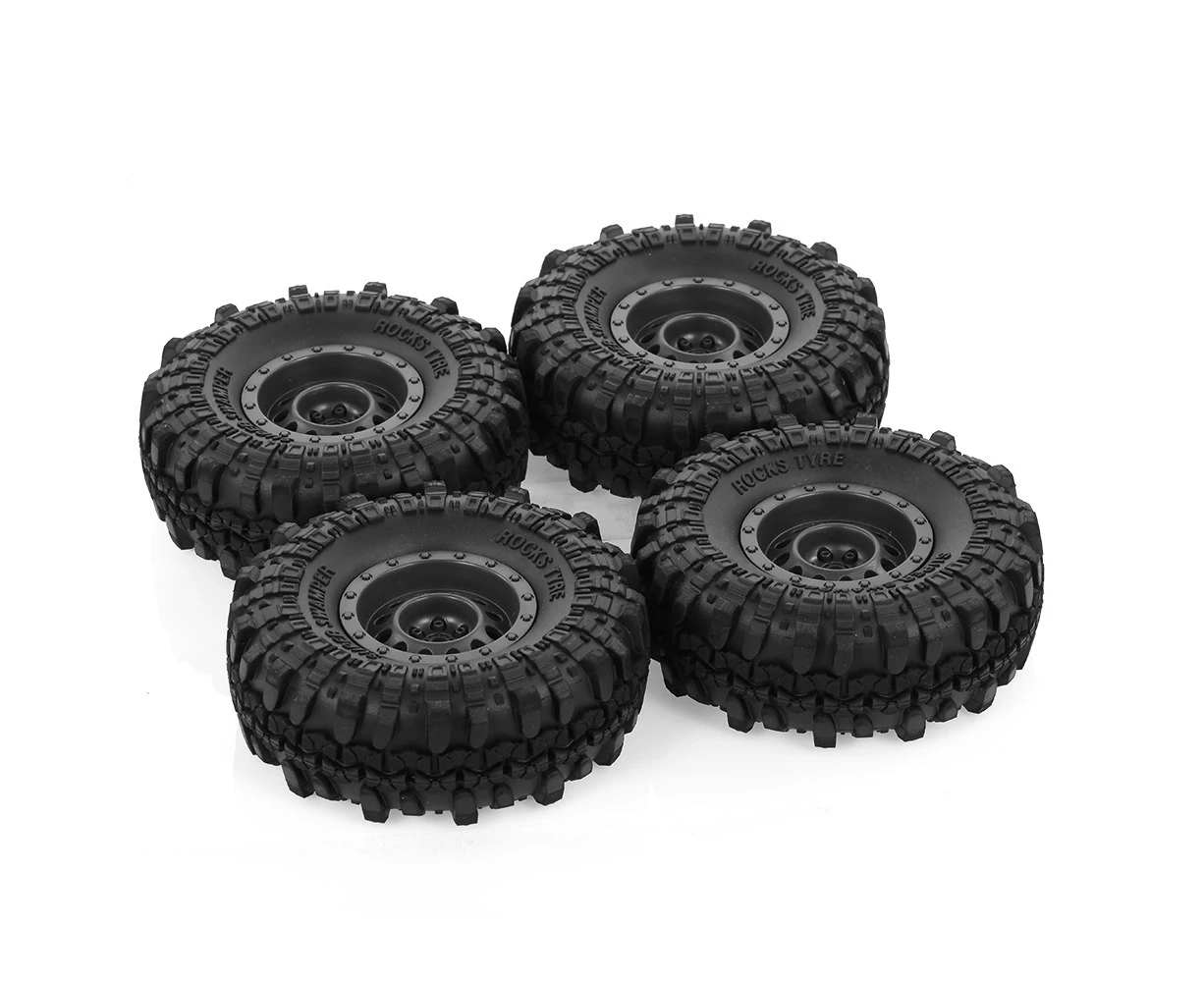 4pcs AUSTAR 110mm 1.9 Inch Rim Rubber Tyre Tire Wheel for 1/10 RC Car Traxxas HSP Redcat RC4WD Tamiya Axial SCX10 D90 HPI RC Rock Crawler - Black